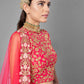 Rajwada Women Red Thread Embroidered Soft Net Semi Stitched Lehenga With Unstitched Blouse