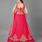 Rajwada Women Red Thread Embroidered Soft Net Semi Stitched Lehenga With Unstitched Blouse
