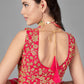 Rajwada Women Red Thread Embroidered Soft Net Semi Stitched Lehenga With Unstitched Blouse