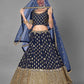 Rajwada Women Dark Blue Art Silk Semi Stitched Lehenga With Unstitched Blouse