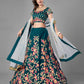 Rajwada Women Teal Satin Velvet Semi Stitched Lehenga With Unstitched Blouse