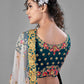 Rajwada Women Teal Satin Velvet Semi Stitched Lehenga With Unstitched Blouse