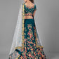 Rajwada Women Teal Satin Velvet Semi Stitched Lehenga With Unstitched Blouse