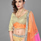 Rajwada Women Beige Embroidered Soft Net Semi Stitched Lehenga With Unstitched Blouse