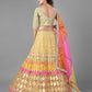 Rajwada Women Beige Embroidered Soft Net Semi Stitched Lehenga With Unstitched Blouse