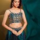 Rajwada - Teal Organza Printed Semi Stitched Lehenga Choli