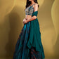Rajwada - Teal Organza Printed Semi Stitched Lehenga Choli
