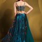 Rajwada - Teal Organza Printed Semi Stitched Lehenga Choli