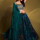Rajwada - Teal Organza Printed Semi Stitched Lehenga Choli