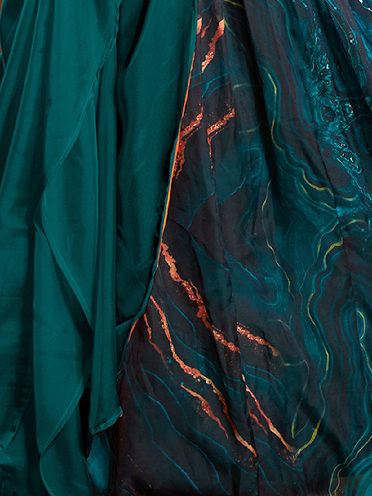 Rajwada - Teal Organza Printed Semi Stitched Lehenga Choli