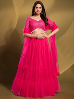 Rajwada - Pink Soft Net Solid Semi Stitched Lehenga Choli