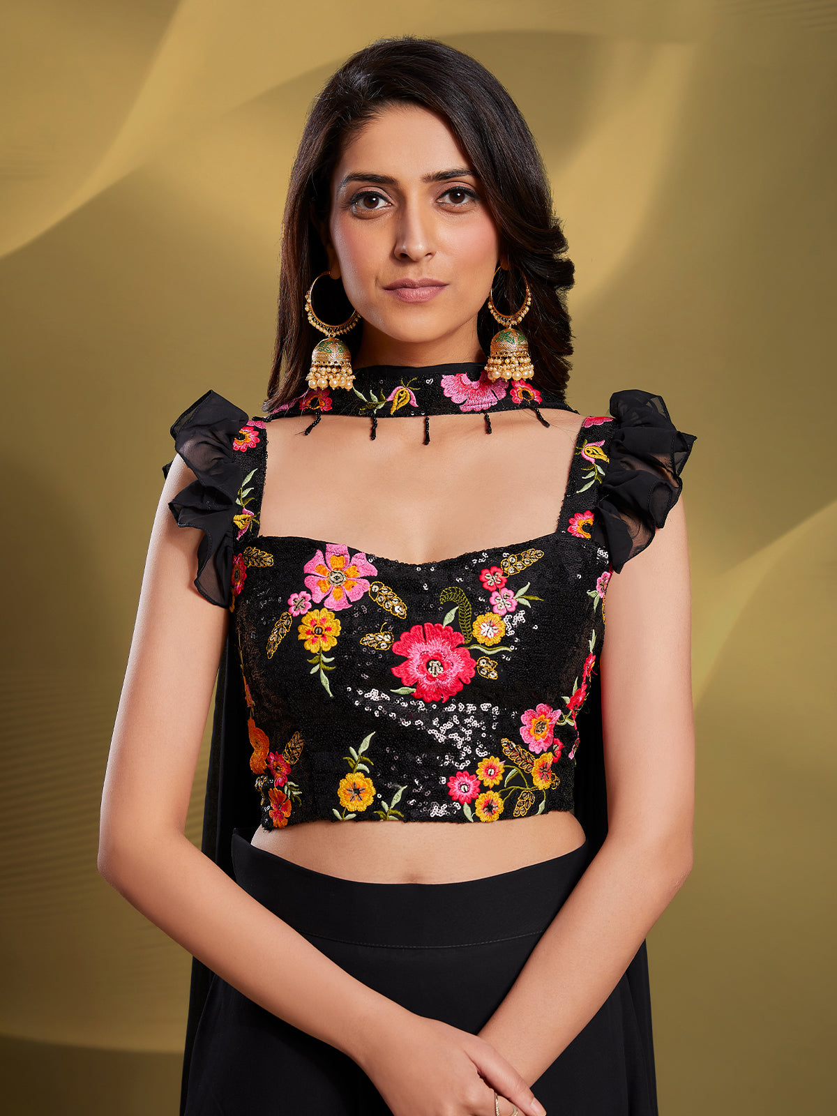 Rajwada - Black Georgette Solid Semi Stitched Lehenga Choli