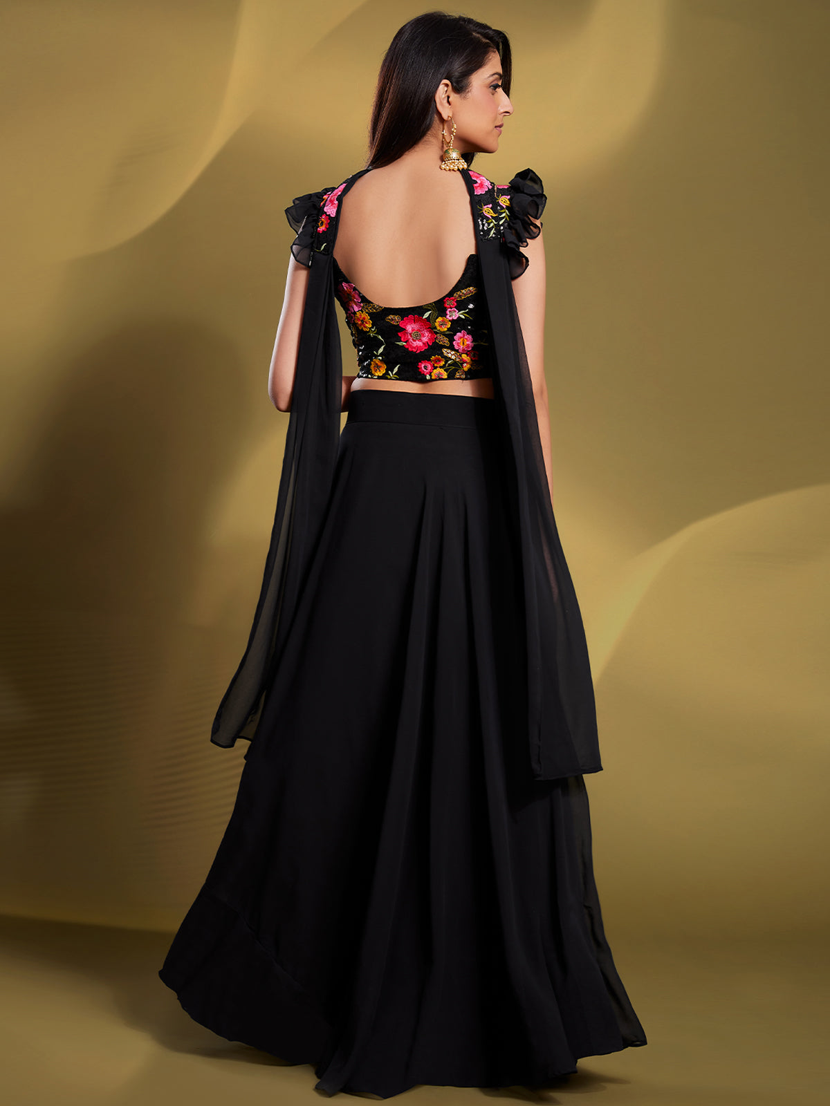 Rajwada - Black Georgette Solid Semi Stitched Lehenga Choli