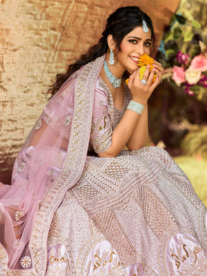 Rajwada Women Classy Pink Soft Net Semi Stitched Lehenga With Unstitched Blouse