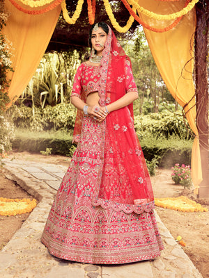 Rajwada Women Fancy Red Semi Stitched Semi Stitched Lehenga With Unstitched Blouse