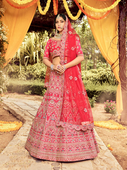 Rajwada Women Fancy Red Semi Stitched Semi Stitched Lehenga With Unstitched Blouse