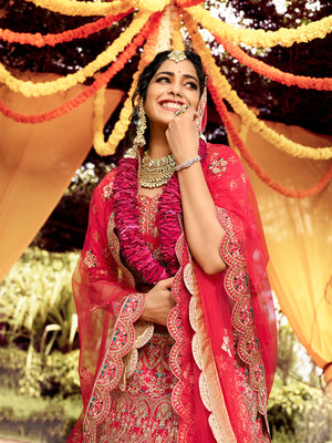 Rajwada Women Fancy Red Semi Stitched Semi Stitched Lehenga With Unstitched Blouse