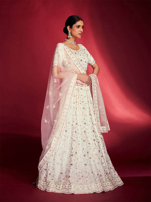 Rajwada - Gorgeous White Georgette Embroidered Semi Stitched Lehenga Choli