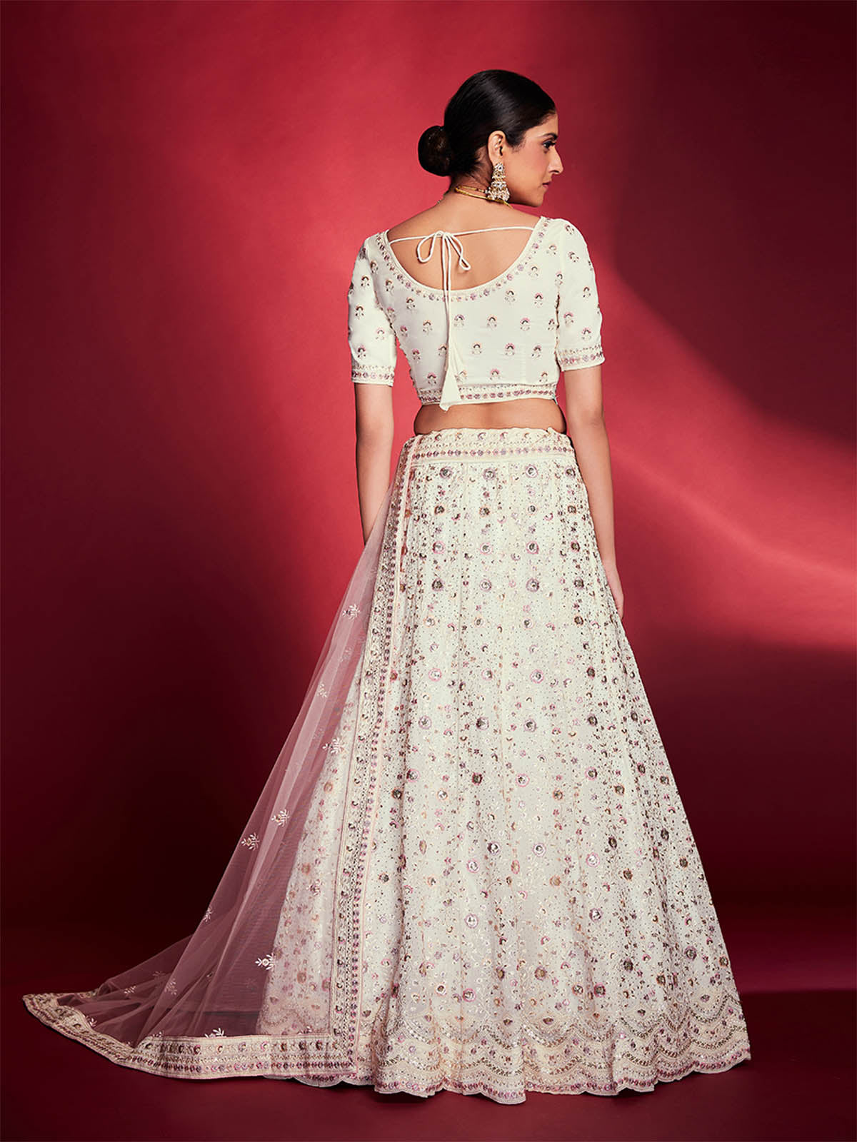Rajwada - Gorgeous White Georgette Embroidered Semi Stitched Lehenga Choli