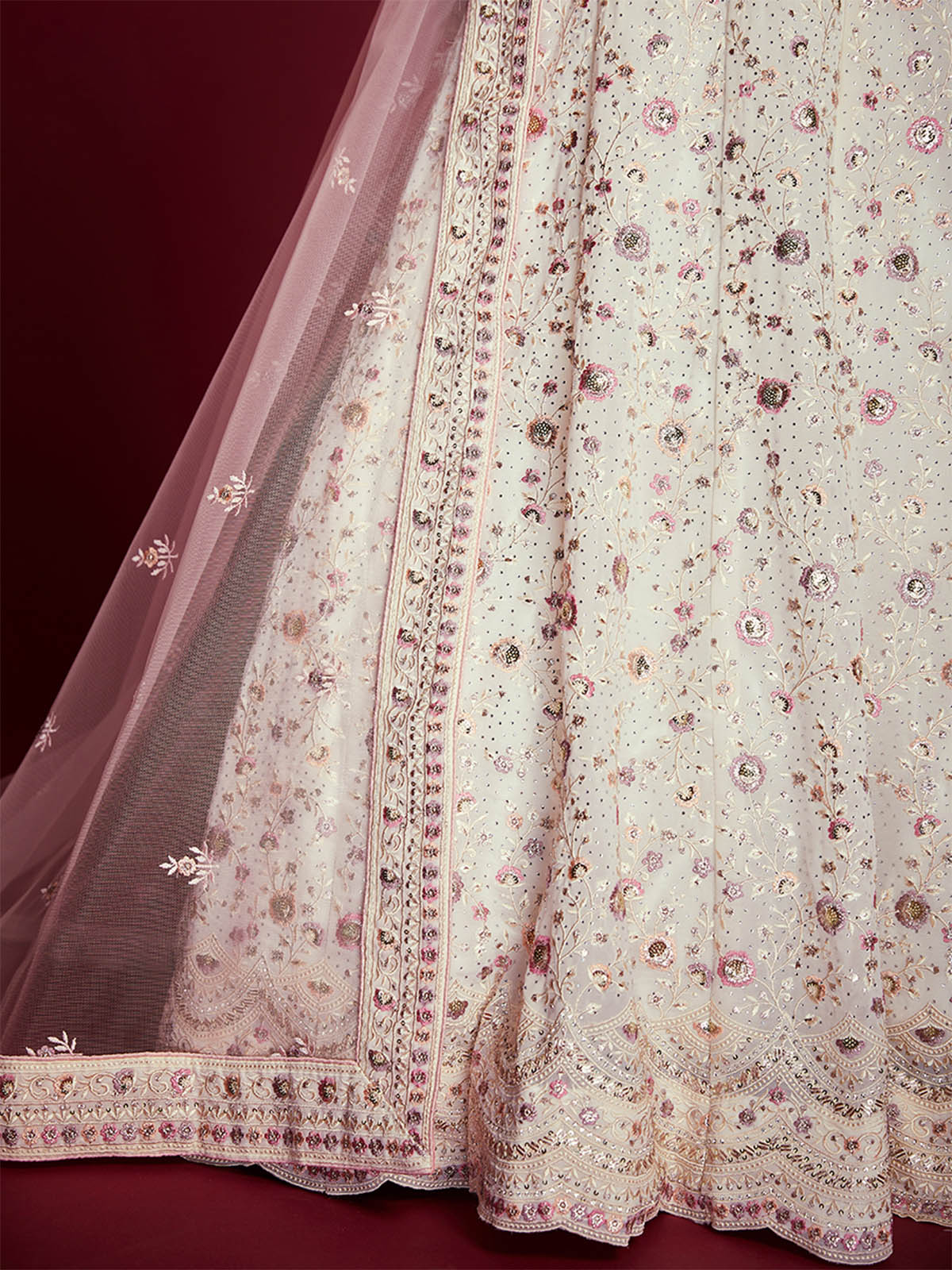 Rajwada - Gorgeous White Georgette Embroidered Semi Stitched Lehenga Choli