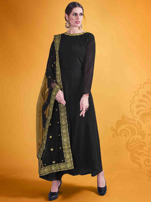 Rajwada Women Attractive Black Georgette Semi Stitched Kurta Set