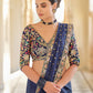 Rajwada Women Dark Blue Organza Embroidered Saree With Unstitched Blouse