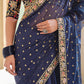 Rajwada Women Dark Blue Organza Embroidered Saree With Unstitched Blouse