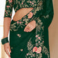 Rajwada Women Dark Green Organza Embroidered Saree With Unstitched Blouse
