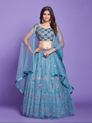 Rajwada Women Aqua Net Stitched Lehenga Choli