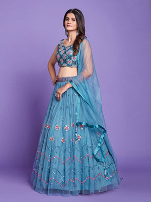Rajwada Women Aqua Net Stitched Lehenga Choli