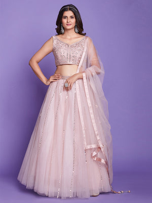 Rajwada Women Peach Net Stitched Lehenga Choli