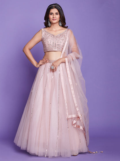 Rajwada Women Peach Net Stitched Lehenga Choli