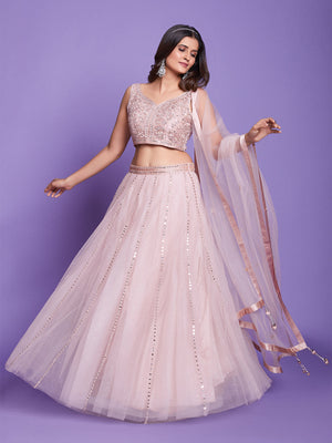 Rajwada Women Peach Net Stitched Lehenga Choli