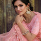 Rajwada Women Pink Embroidered Soft Net Semi Stitched Lehenga With Unstitched Blouse