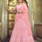 Rajwada Women Pink Embroidered Soft Net Semi Stitched Lehenga With Unstitched Blouse