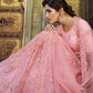 Rajwada Women Pink Embroidered Soft Net Semi Stitched Lehenga With Unstitched Blouse