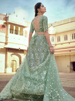 Rajwada Women Green Embroidered Semi Stitched Lehenga With Unstitched Blouse