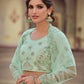 Rajwada Women Green Embroidered Soft Net Semi Stitched Lehenga With Unstitched Blouse