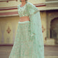Rajwada Women Green Embroidered Soft Net Semi Stitched Lehenga With Unstitched Blouse