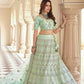 Rajwada Women Green Embroidered Crepe Semi Stitched Lehenga With Unstitched Blouse