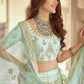 Rajwada Women Green Embroidered Crepe Semi Stitched Lehenga With Unstitched Blouse
