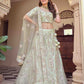 Rajwada Women Green Crepe Embroidered Semi Stitched Lehenga With Unstitched Blouse