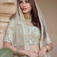 Rajwada Women Green Crepe Embroidered Semi Stitched Lehenga With Unstitched Blouse