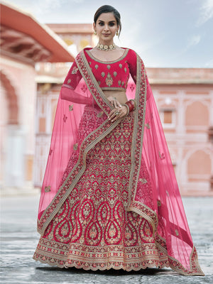Rajwada Women Festive Pink Semi Stitched Lehenga With Unstitched Blouse