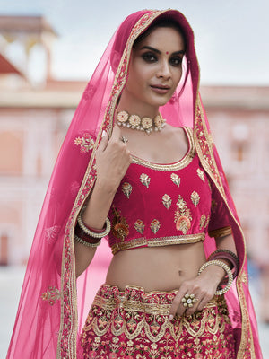 Rajwada Women Festive Pink Semi Stitched Lehenga With Unstitched Blouse