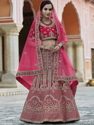 Rajwada Women Fancy Pink Semi Stitched Lehenga With Unstitched Blouse