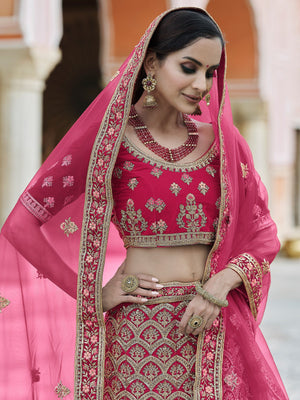 Rajwada Women Fancy Pink Semi Stitched Lehenga With Unstitched Blouse