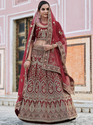 Rajwada Women Maroon Classy Semi Stitched Lehenga With Unstitched Blouse