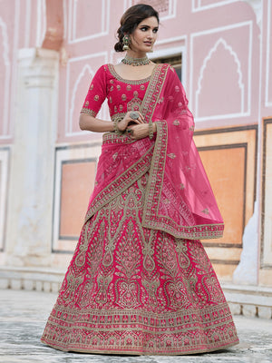 Rajwada Women Pink Stunning Semi Stitched Lehenga With Unstitched Blouse