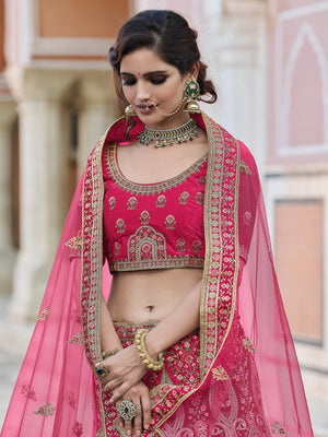 Rajwada Women Pink Stunning Semi Stitched Lehenga With Unstitched Blouse